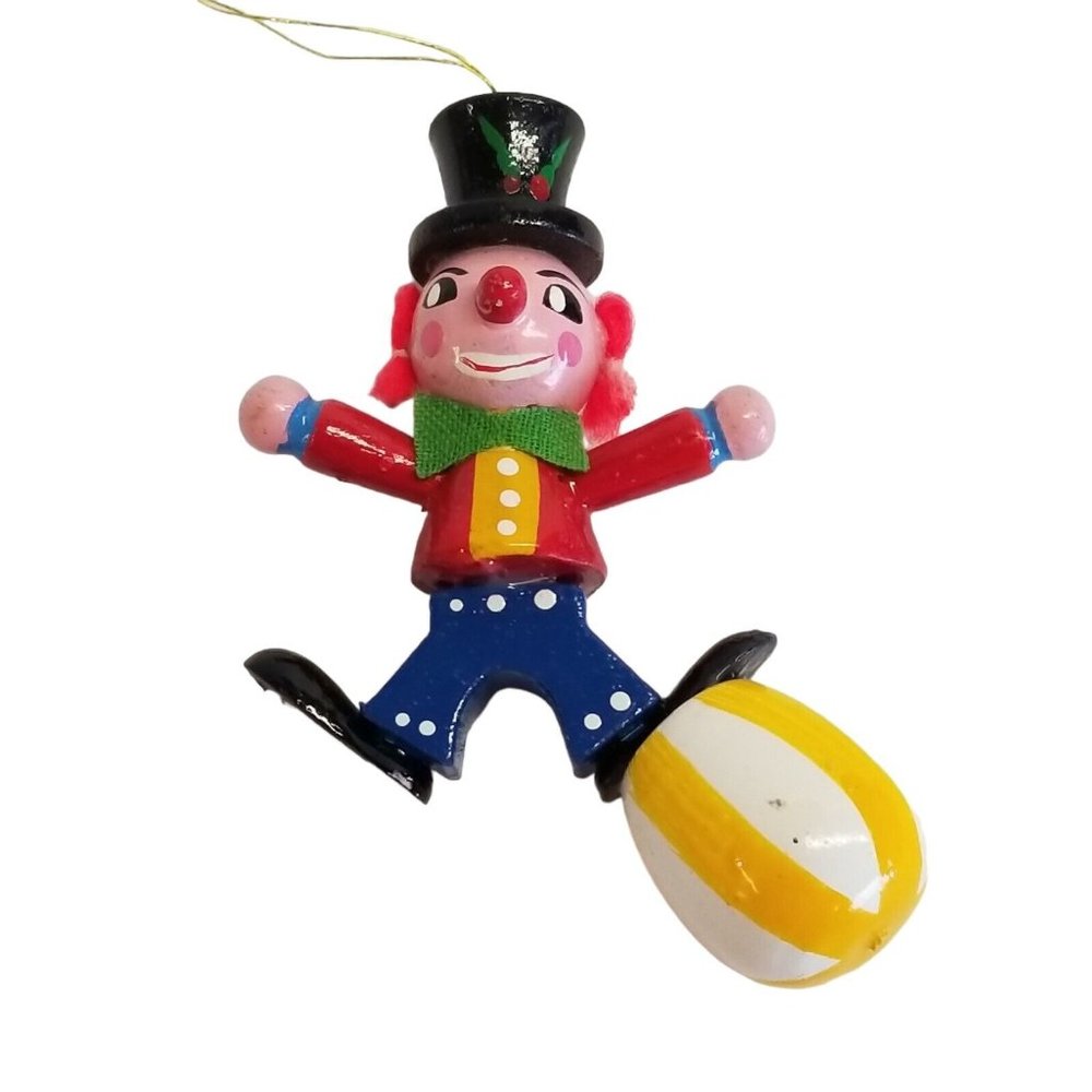 Vintage Wooden Christmas Ornament Clown SSCO Circus Holiday decor Wood Big Top